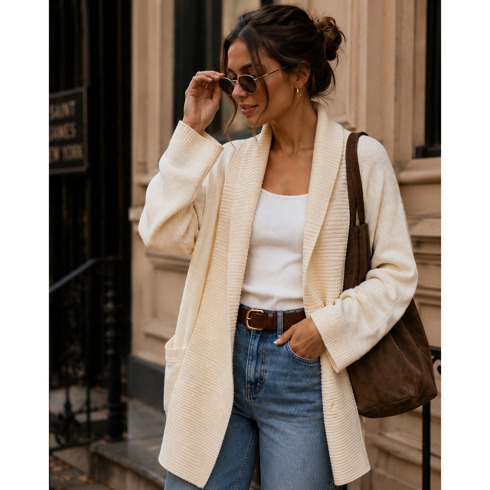 Banana Republic Cream Italian Yarn Merino Cashmere Shawl Cardigan Sweater Small
